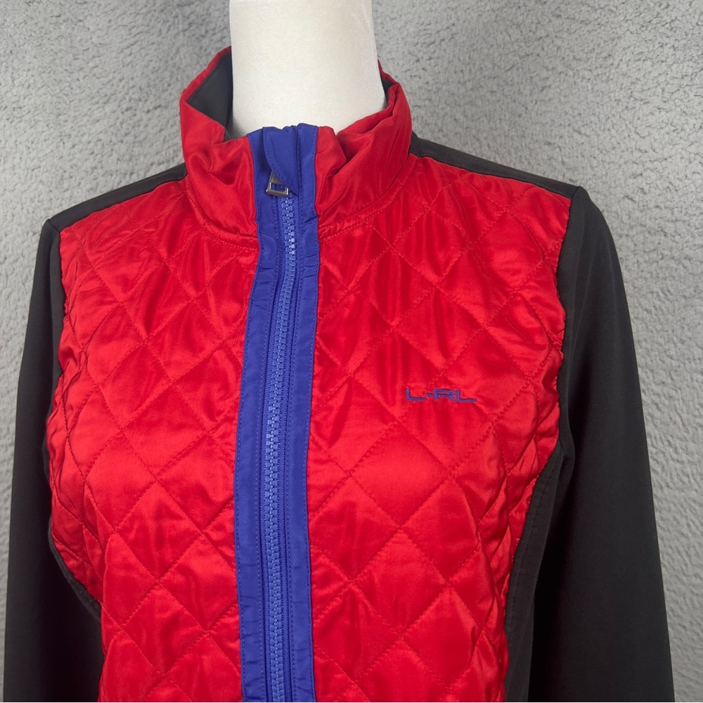 Lauren Ralph Lauren Jacket Womens Medium Red Black Quilted Full Zip Outdoors - Picture 2 of 10